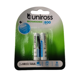 Rechargeable AAA Battery Cell 02 Pieces Pack White (800 Series) uniross